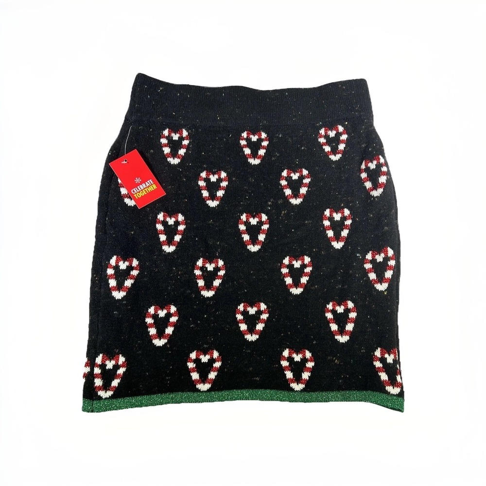 NWT Christmas Sweater Skirt Womens M Candy Cane Hearts Pencil Celebrate Together